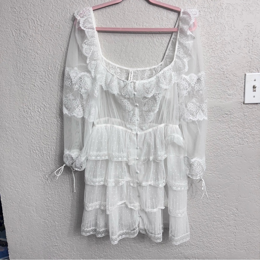 For Love & Lemons Forever Bridal Robe White Lace Sheer Wedding Feminine XL